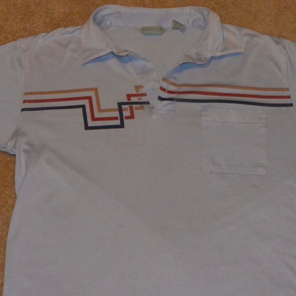 80s Royale Air Mens Vintage Med Blue Short Sleeve Muscle Fit Polo - Picture 2 of 6